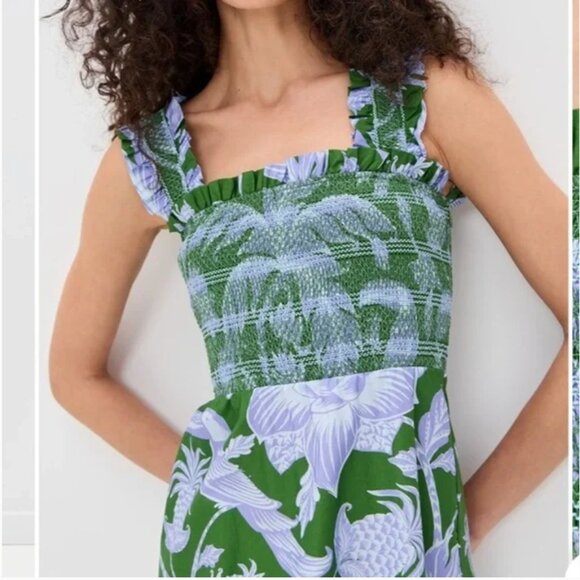 New with Tag Farm Rio green tropical swing sleeveless midi dress - Picture 3 of 3